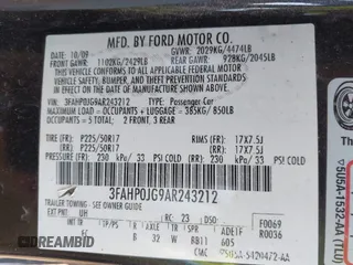 2010 Ford Fusion SEL with VIN 3FAHP0JG9AR243212, listed as a IAAI auction lot 42038188 with 193,785 mi miles and . Bid and sale history available at DreamBid. Image 9.