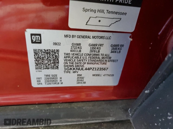 2023 GMC Acadia SLT with VIN 1GKKNUL44PZ123567, listed as a Copart auction lot 46198215 with 27,649 mi miles and Salvage Title. Bid and sale history available at DreamBid. Image 13.