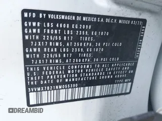 2022 Volkswagen Taos S с VIN 3VVMX7B21NM055390, выставлен на аукционе IAAI как лот 42392357 с пробегом 64 677 миль миль и . История ставок и продаж доступна на DreamBid. Изображение 9.