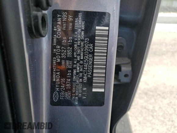 2016 Hyundai Accent SE with VIN KMHCT4AE5GU109073, listed as a Copart auction lot 60314915 with 155,786 mi miles and Salvage title. Bid and sale history available at DreamBid. Image 12.