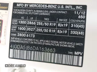 2013 Mercedes-Benz M 350 with VIN 4JGDA5JB6DA163663, listed as a IAAI auction lot 42449381 with 125,880 mi miles and . Bid and sale history available at DreamBid. Image 9.