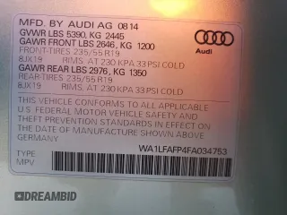 2015 Audi Q5 Premium Plus with VIN WA1LFAFP4FA034753, listed as a Copart auction lot 51499335 with 101,255 mi miles and Salvage title. Bid and sale history available at DreamBid. Image 15.