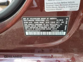 2012 Volkswagen Passat SE with VIN 1VWBH7A32CC066147, listed as a Copart auction lot 50908525 with 0 mi miles and Salvage Title. Bid and sale history available at carsss.com. Image 12.