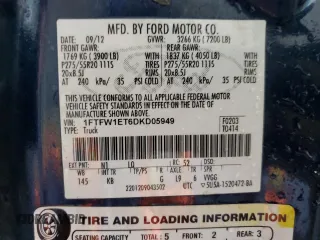 2013 Ford F-150 XL z VIN 1FTFW1ET6DKD05949, wystawiony jako Copart lot #73172364 z przebiegiem 214 214 mil mil oraz Czysty tytuł • Clean title. Historia ofert i sprzedaży dostępna na DreamBid. Obrazek 13.