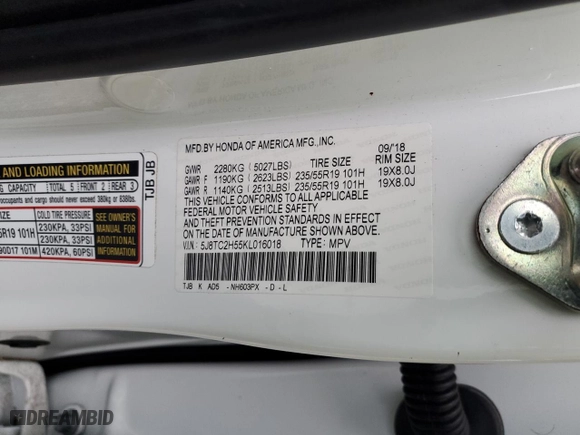 2019 Acura RDX w/Technology Pkg with VIN 5J8TC2H55KL016018, listed as a Copart auction lot 42809245 with 0 mi miles and Salvage Title. Bid and sale history available at carsss.com. Image 13.