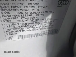 2014 Audi Q7 3.0T Premium Plus with VIN WA1LGAFE0ED015237, listed as a IAAI auction lot 41671129 with 114,410 mi miles. Bid and sale history available at carsss.com. Image 9.