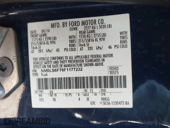 2015 Ford Transit Connect XLT with VIN NM0LS6F76F1177232, listed as a IAAI auction lot 42221012 with 360,987 mi miles and . Bid and sale history available at DreamBid. Image 9.