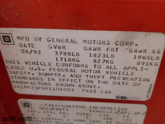 1993 Chevrolet Corvette with VIN 1G1YY23P8P5101003, listed as a Copart auction lot 77685914 with 0 mi miles and Non Repairable. Bid and sale history available at carsss.com. Image 13.
