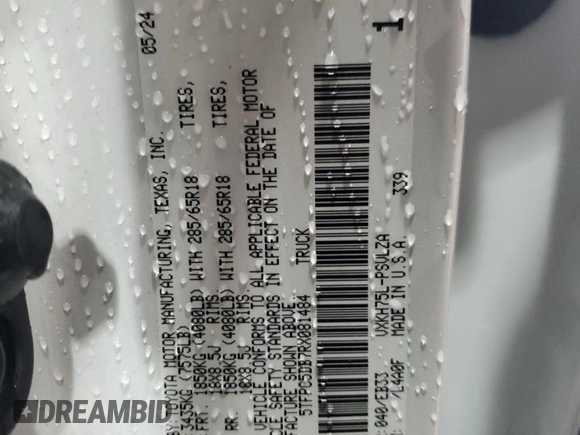 2024 Toyota Tundra TRD Pro Hybrid with VIN 5TFPC5DB7RX081484, listed as a Copart auction lot 57246415 with 12,819 mi miles and Salvage title. Bid and sale history available at DreamBid. Image 12.