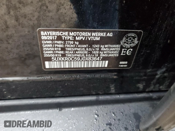 2018 BMW X5 xDrive35i with VIN 5UXKR0C59J0X83647, listed as a Copart auction lot 50955315 with 182,472 mi miles and Clean Title. Bid and sale history available at carsss.com. Image 14.