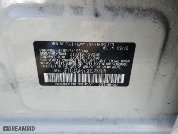 2016 Subaru Impreza Sedan with VIN JF1GJAA67GH023488, listed as a Copart auction lot 51876895 with 65,362 mi miles and Salvage Title. Bid and sale history available at carsss.com. Image 12.