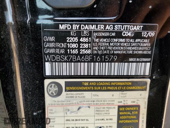 2011 Mercedes-Benz SL 550 with VIN WDBSK7BA6BF161579, listed as a Copart auction lot 78784594 with 112,536 mi miles and Salvage title. Bid and sale history available at DreamBid. Image 12.