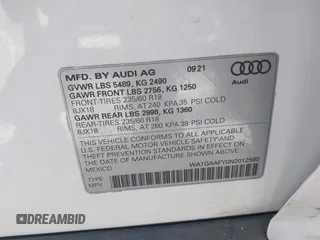 2022 Audi Q5 S line Premium with VIN WA1GAAFY0N2012590, listed as a IAAI auction lot 42004119 with 35,843 mi miles. Bid and sale history available at carsss.com. Image 9.