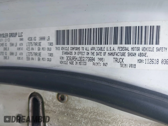 2014 Ram 2500 Tradesman с VIN 3C6UR5HJ3EG173684, выставлен на аукционе IAAI как лот 42531859 с пробегом Не указан миль и . История ставок и продаж доступна на DreamBid. Изображение 9.