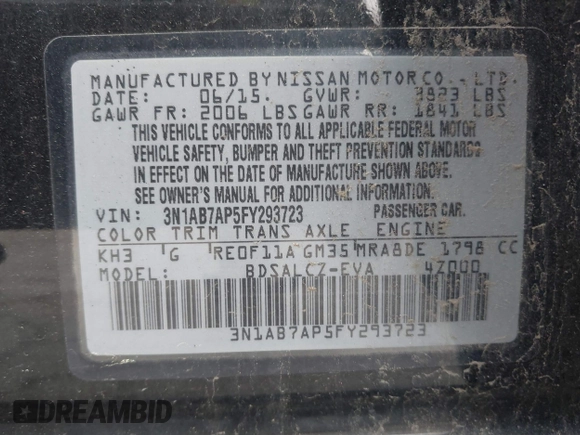 2015 Nissan Sentra SR with VIN 3N1AB7AP5FY293723, listed as a IAAI auction lot 42168043 with 72,092 mi miles and . Bid and sale history available at DreamBid. Image 9.