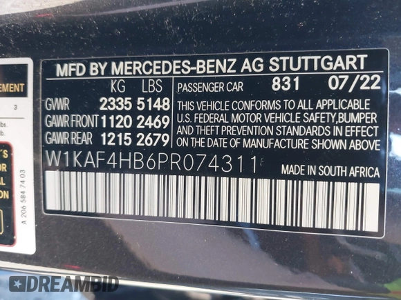 2023 Mercedes-Benz C 300 with VIN W1KAF4HB6PR074311, listed as a IAAI auction lot 41188282 with 18,225 mi miles and . Bid and sale history available at DreamBid. Image 9.