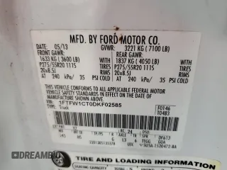 2013 Ford F-150 XL with VIN 1FTFW1CT0DKF02585, listed as a Copart auction lot 44122995 with 210,794 mi miles and Salvage Title. Bid and sale history available at carsss.com. Image 12.