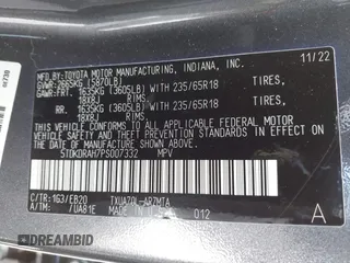 2023 Toyota Highlander L with VIN 5TDKDRAH7PS007332, listed as a IAAI auction lot 42392250 with 51,943 mi miles and . Bid and sale history available at DreamBid. Image 9.