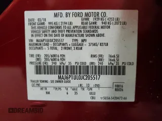 2018 Ford EcoSport SE z VIN MAJ6P1UL0JC205517, wystawiony jako Copart lot #56100795 z przebiegiem 78 639 mil mil oraz Szkoda całkowita • Salvage title. Historia ofert i sprzedaży dostępna na DreamBid. Obrazek 14.