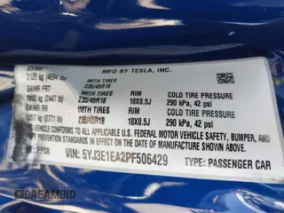 2023 Tesla Model 3 z VIN 5YJ3E1EA2PF506429, wystawiony jako IAAI lot #42320628 z przebiegiem Nie podano mil oraz . Historia ofert i sprzedaży dostępna na DreamBid. Obrazek 9.