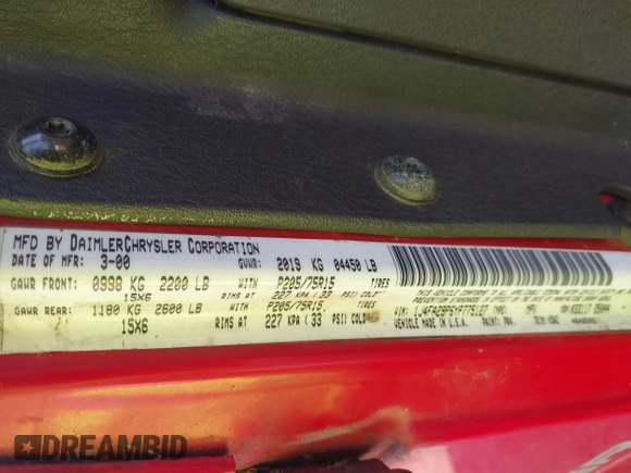2000 Jeep Wrangler SE with VIN 1J4FA29P6YP775127, listed as a IAAI auction lot 42377387 with Not provided miles and . Bid and sale history available at DreamBid. Image 9.