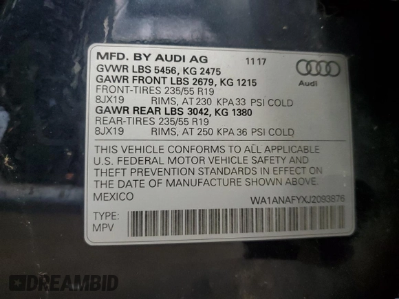 2018 Audi Q5 Premium with VIN WA1ANAFYXJ2093876, listed as a Copart auction lot 61780905 with 139,497 mi miles and Clean title. Bid and sale history available at DreamBid. Image 13.