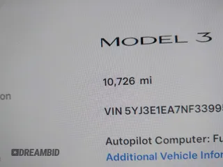 2022 Tesla Model 3 with VIN 5YJ3E1EA7NF339952, listed as a IAAI auction lot 38007332 with 10,726 mi miles. Bid and sale history available at carsss.com. Image 15.