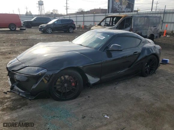 2021 Toyota GR Supra 3.0 with VIN WZ1DB0C03MW036728, listed as a Copart auction lot 85883404 with 95,426 mi miles and Salvage Title. Bid and sale history available at carsss.com. Image 1.