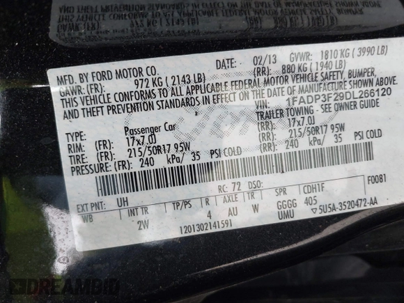 2013 Ford Focus SE с VIN 1FADP3F29DL266120, выставлен на аукционе IAAI как лот 42491390 с пробегом 124 886 миль миль и . История ставок и продаж доступна на DreamBid. Изображение 9.