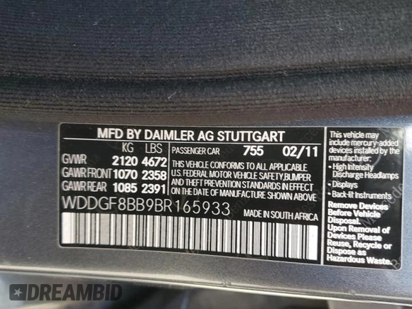 2011 Mercedes-Benz C 300 Sport with VIN WDDGF8BB9BR165933, listed as a Copart auction lot 55478725 with 135,734 mi miles and Salvage title. Bid and sale history available at DreamBid. Image 12.