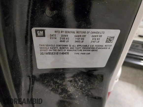 2014 Chevrolet Impala LT with VIN 2G1WB5E31E1149476, listed as a Copart auction lot 60458855 with 99,509 mi miles and Salvage title. Bid and sale history available at DreamBid. Image 12.