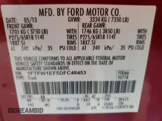 2013 Ford F-150 XL with VIN 1FTFW1EF5DFC48453, listed as a Copart auction lot 46939355 with 242,298 mi miles and Salvage Title. Bid and sale history available at carsss.com. Image 12.