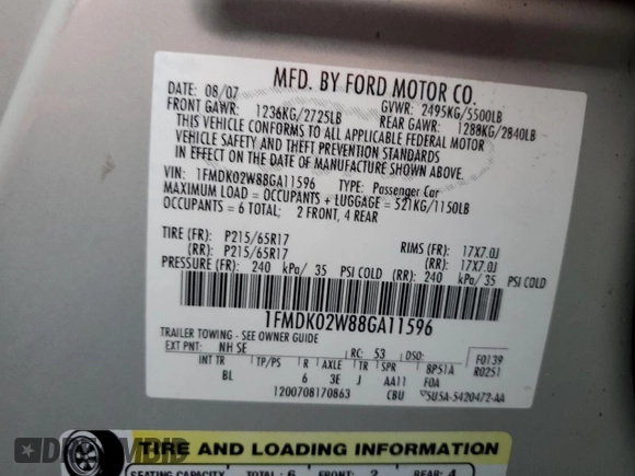 2008 Ford Taurus X SEL с VIN 1FMDK02W88GA11596, выставлен на аукционе Copart как лот 53447445 с пробегом 137 325 миль миль и Списание • Salvage title. История ставок и продаж доступна на DreamBid. Изображение 14.