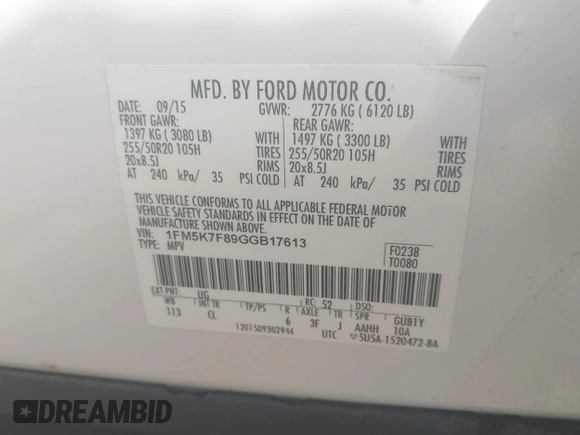 2016 Ford Explorer Limited z VIN 1FM5K7F89GGB17613, wystawiony jako IAAI lot #41550816 z przebiegiem 152 018 mil mil oraz . Historia ofert i sprzedaży dostępna na DreamBid. Obrazek 9.