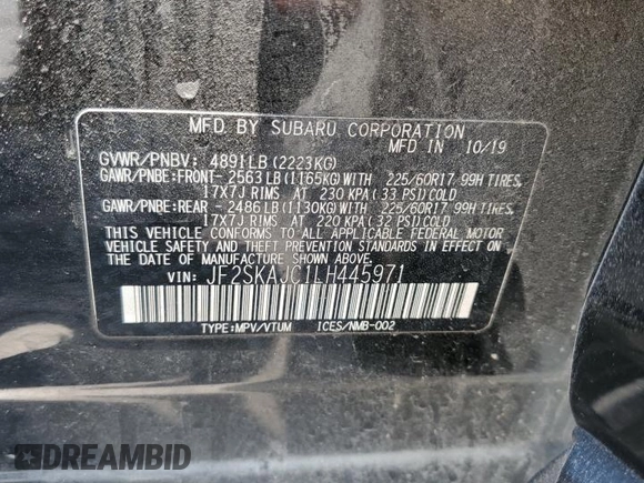 2020 Subaru Forester Premium z VIN JF2SKAJC1LH445971, wystawiony jako Copart lot #59554125 z przebiegiem 102 814 mil mil oraz Szkoda całkowita • Salvage title. Historia ofert i sprzedaży dostępna na DreamBid. Obrazek 13.