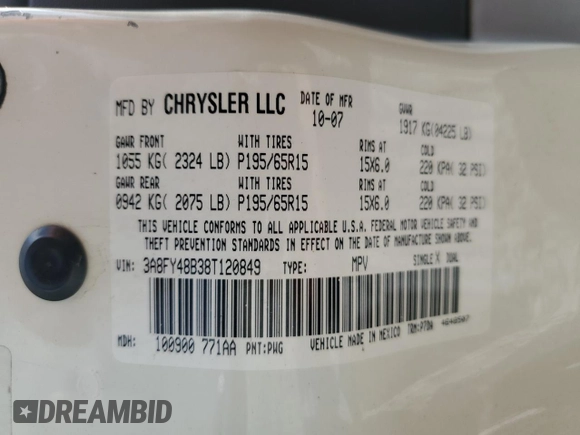 2008 Chrysler PT Cruiser with VIN 3A8FY48B38T120849, listed as a Copart auction lot 60921214 with 97,124 mi miles and Non Repairable. Bid and sale history available at DreamBid. Image 12.