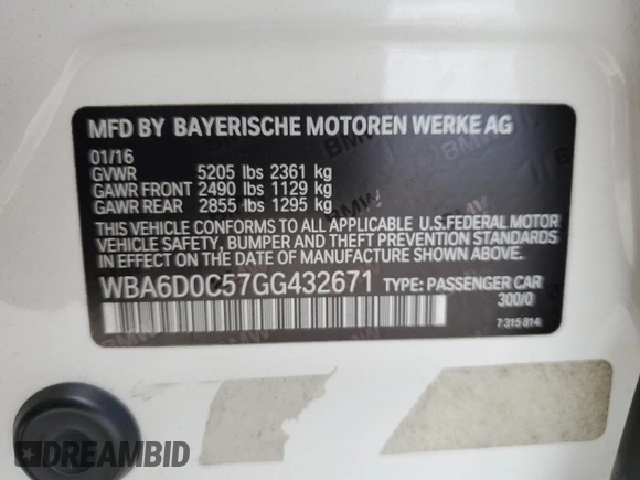 2016 BMW 6 Series 640i with VIN WBA6D0C57GG432671, listed as a Copart auction lot 86781034 with 118,161 mi miles and Salvage Title. Bid and sale history available at carsss.com. Image 14.