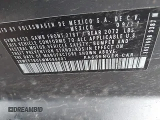 2021 Volkswagen Jetta SEL z VIN 3VWE57BU5MM086681, wystawiony jako IAAI lot #41832830 z przebiegiem 37 398 mil mil oraz . Historia ofert i sprzedaży dostępna na DreamBid. Obrazek 9.