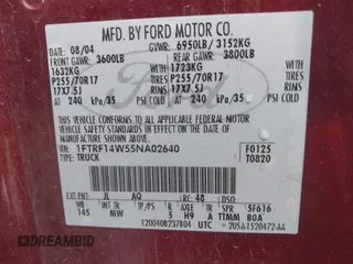 2005 Ford F-150 XL with VIN 1FTRF14W55NA02640, listed as a IAAI auction lot 42188475 with 188,506 mi miles and . Bid and sale history available at DreamBid. Image 9.