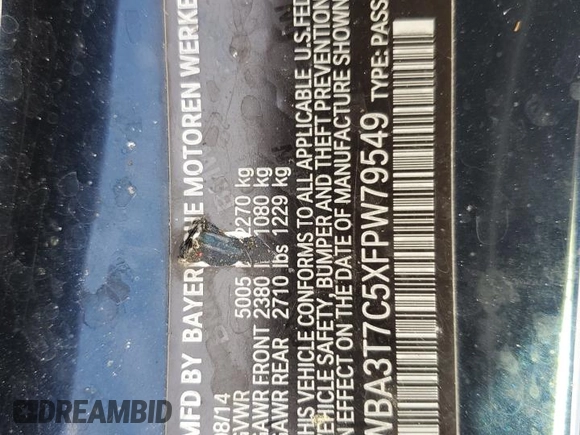 2015 BMW 4 Series 435i xDrive with VIN WBA3T7C5XFPW79549, listed as a Copart auction lot 47806745 with 113,428 mi miles and Salvage title. Bid and sale history available at DreamBid. Image 14.