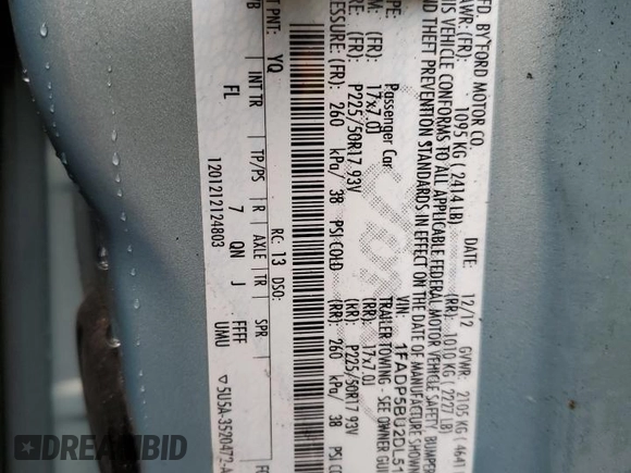 2013 Ford C-Max SEL with VIN 1FADP5BU2DL517840, listed as a Copart auction lot 55593425 with 160,697 mi miles and Clean Title. Bid and sale history available at DreamBid. Image 12.