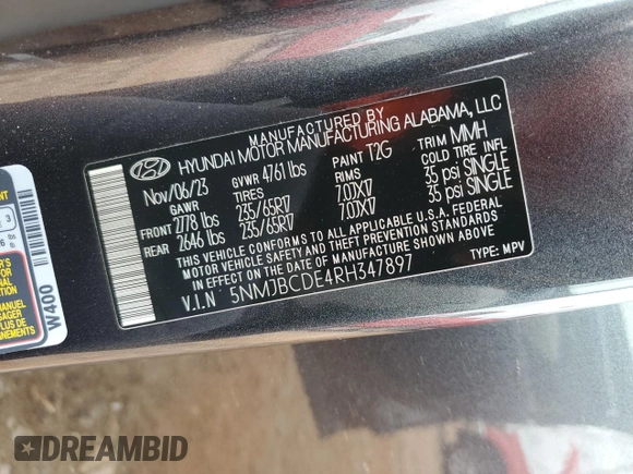2024 Hyundai Tucson SEL z VIN 5NMJBCDE4RH347897, wystawiony jako Copart lot #58921885 z przebiegiem 26 317 mil mil oraz Szkoda całkowita • Salvage title. Historia ofert i sprzedaży dostępna na DreamBid. Obrazek 14.