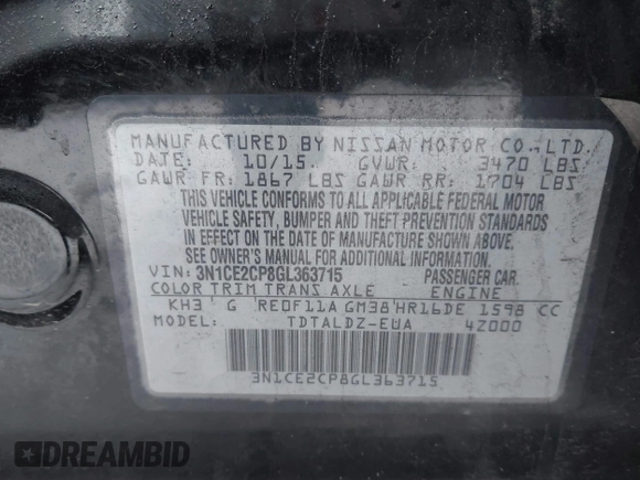2016 Nissan Note S Plus with VIN 3N1CE2CP8GL363715, listed as a IAAI auction lot 41618841 with 126,583 mi miles and . Bid and sale history available at DreamBid. Image 9.