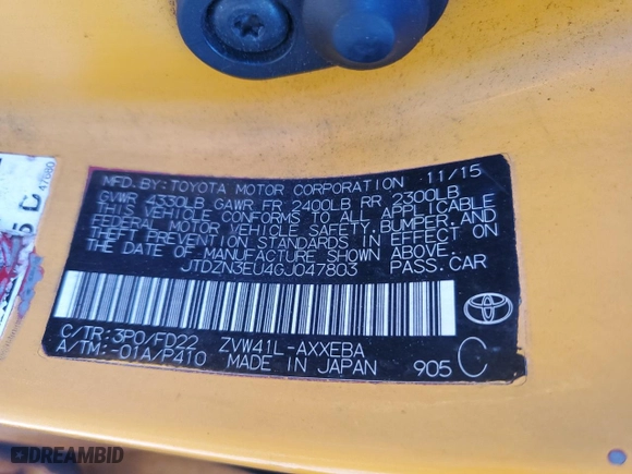 2016 Toyota Prius v Two with VIN JTDZN3EU4GJ047803, listed as a Copart auction lot 45043295 with 378,607 mi miles and Clean Title. Bid and sale history available at carsss.com. Image 12.