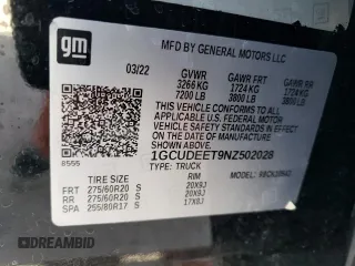 2022 Chevrolet Silverado 1500 RST with VIN 1GCUDEET9NZ502028, listed as a Copart auction lot 44854605 with 50,146 mi miles and Salvage Title. Bid and sale history available at DreamBid. Image 14.