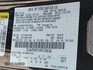 2017 Ford Fusion Titanium with VIN 3FA6P0K91HR124636, listed as a IAAI auction lot 41825469 with 47,889 mi miles. Bid and sale history available at carsss.com. Image 9.