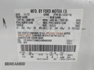 2013 Ford Explorer XLT с VIN 1FM5K7D86DGB68355, выставлен на аукционе IAAI как лот 41767305 с пробегом 161 366 миль миль и . История ставок и продаж доступна на DreamBid. Изображение 9.