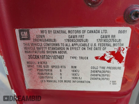 2002 Chevrolet Silverado 1500 LT with VIN 2GCEK19T321107487, listed as a IAAI auction lot 41977474 with 218,793 mi miles. Bid and sale history available at carsss.com. Image 9.