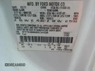 2011 Ford F-250 XL with VIN 1FT7X2B66BEC41526, listed as a Copart auction lot 63617455 with 197,068 mi miles and Salvage title. Bid and sale history available at DreamBid. Image 12.