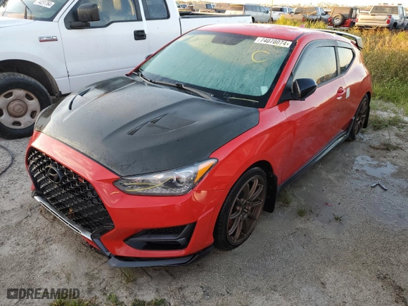 2020 Hyundai Veloster N with VIN KMHT36AH4LU007036, listed as a Copart auction lot 74078074 with 0 mi miles and Non Repairable. Bid and sale history available at carsss.com. Image 1.